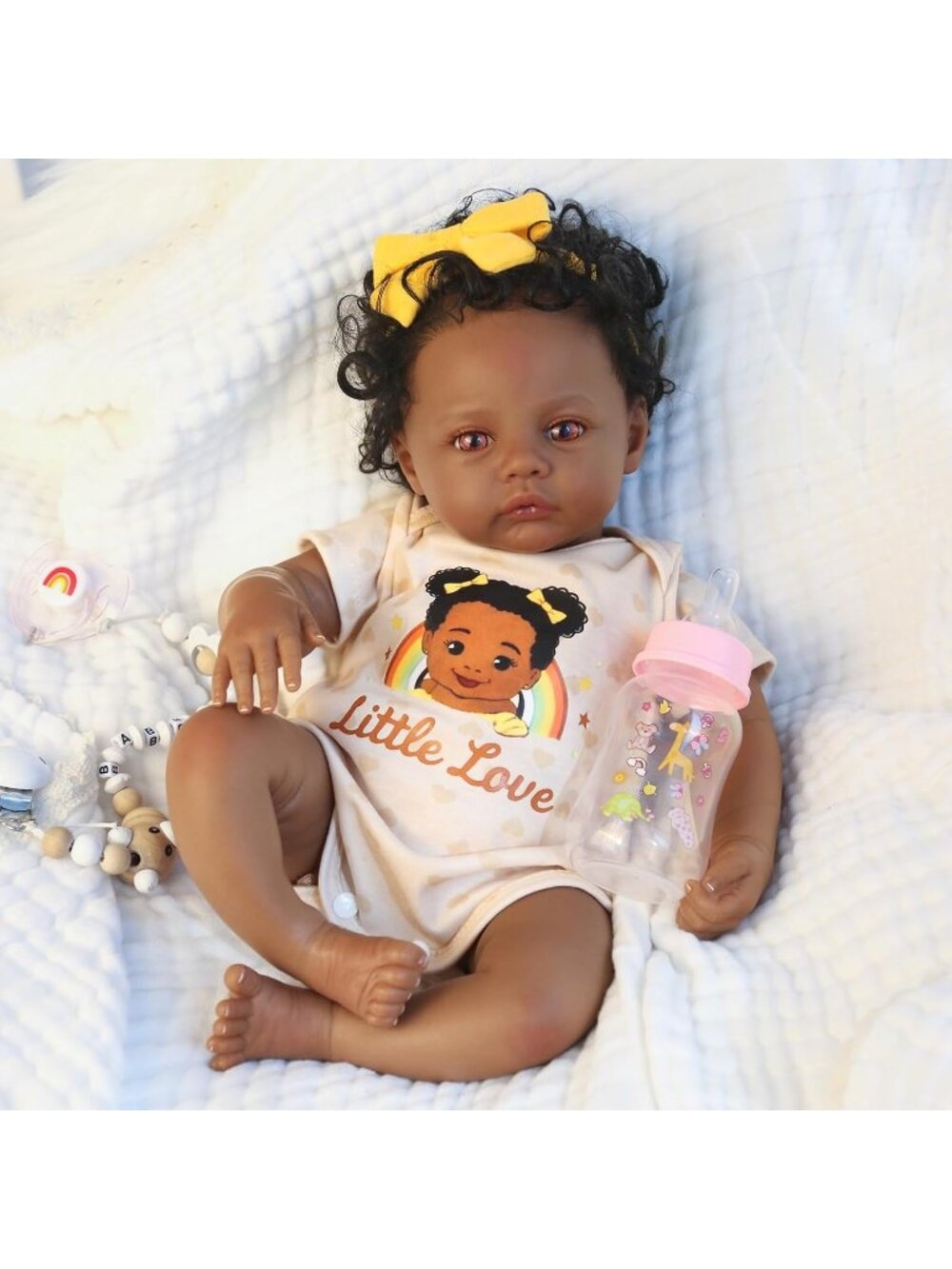 18 Inch Real Life Baby Doll African American with Rooted Curly Hair Cloth Body - Picture 2 of 6